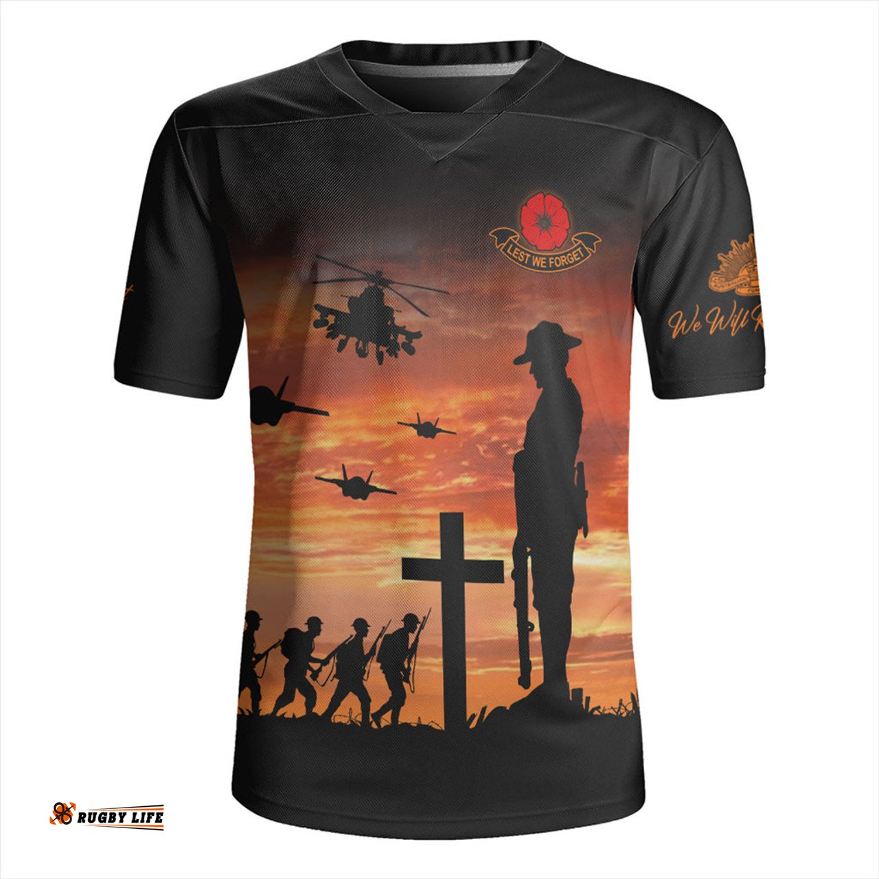 Australia Anzac Lest We Forget Sunset Soldiers Army Rugby Jersey