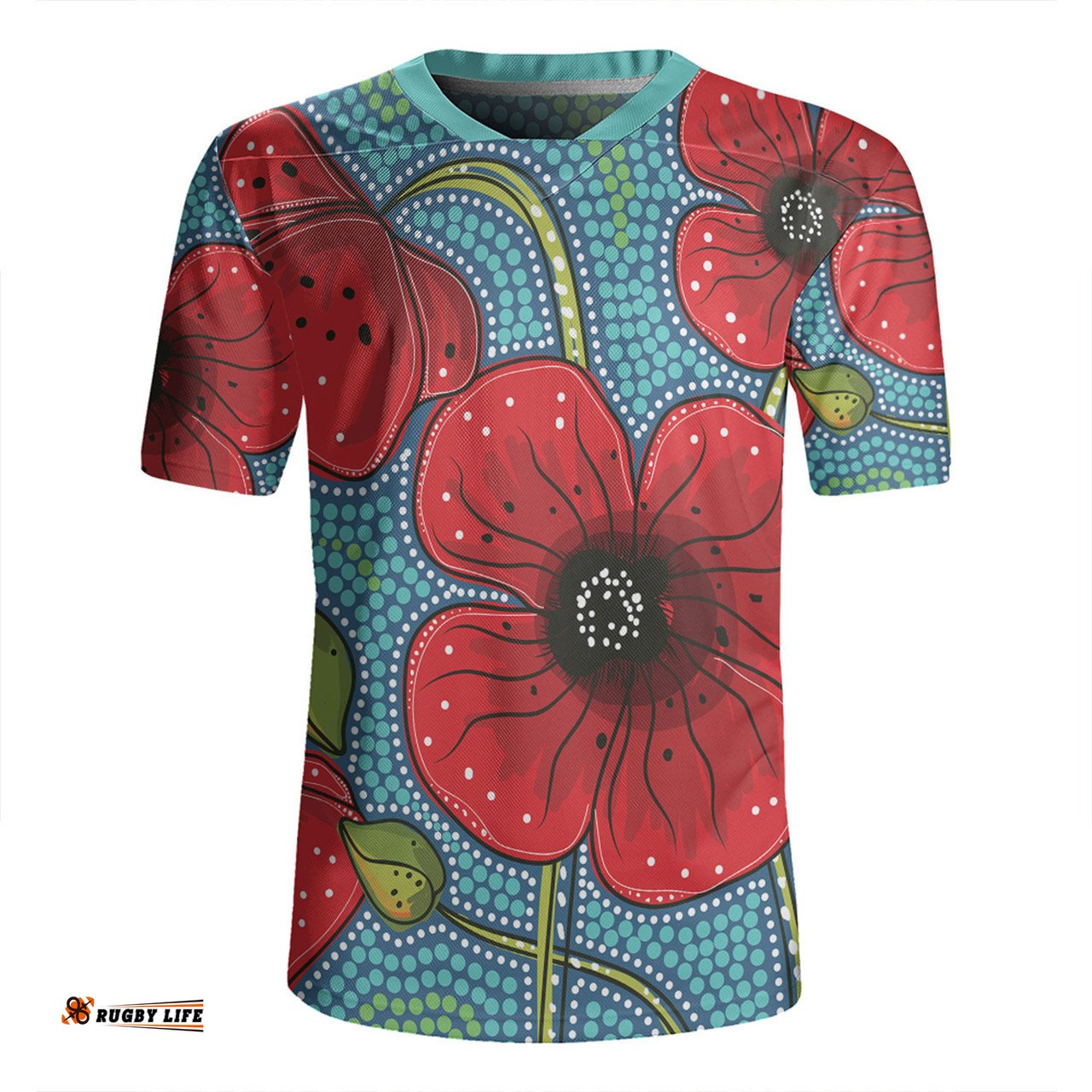 Australia Flowers Aboriginal Aboriginal Dot Art Of Australian Poppy Flower Painting Rugby Jersey