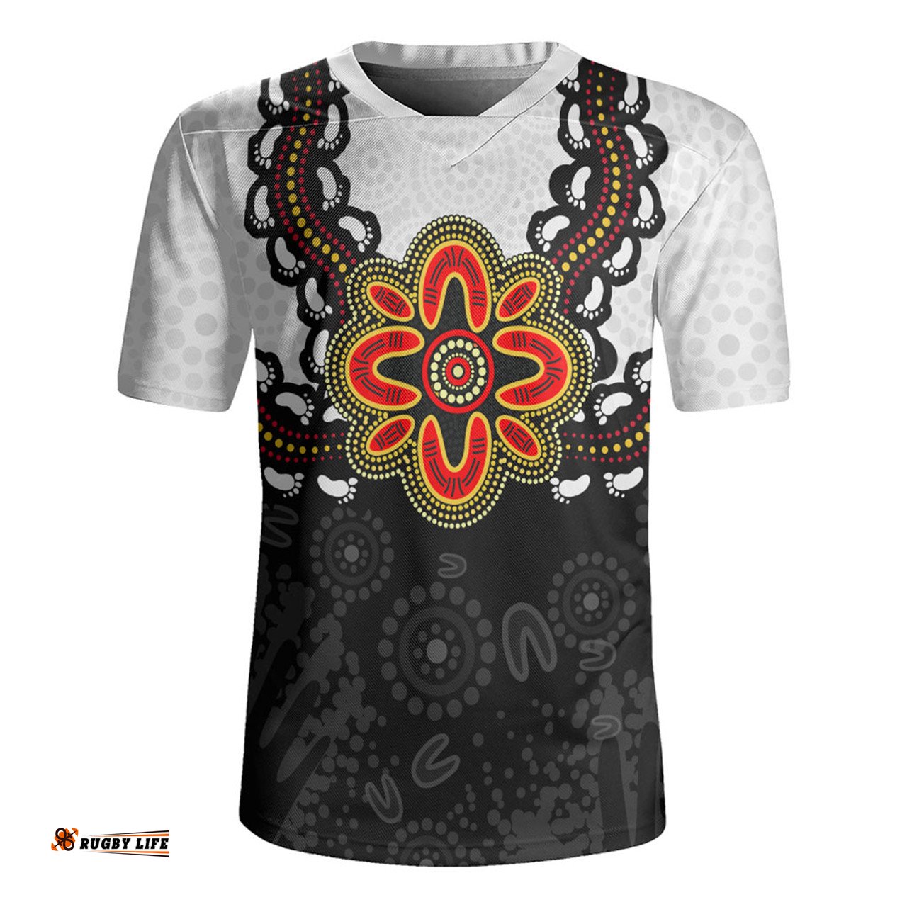 Australia Aboriginal Inspired Symbol Pattern White Rugby Jersey