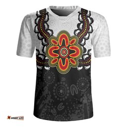 Australia Aboriginal Inspired Symbol Pattern White Rugby Jersey