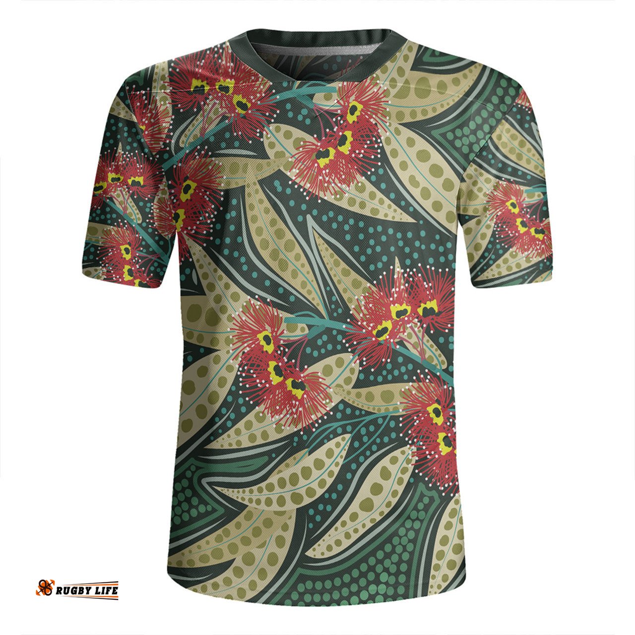 Australia Flowers Aboriginal Aboriginal Dot Art of Australian Native Eucalyptus Plant Rugby Jersey