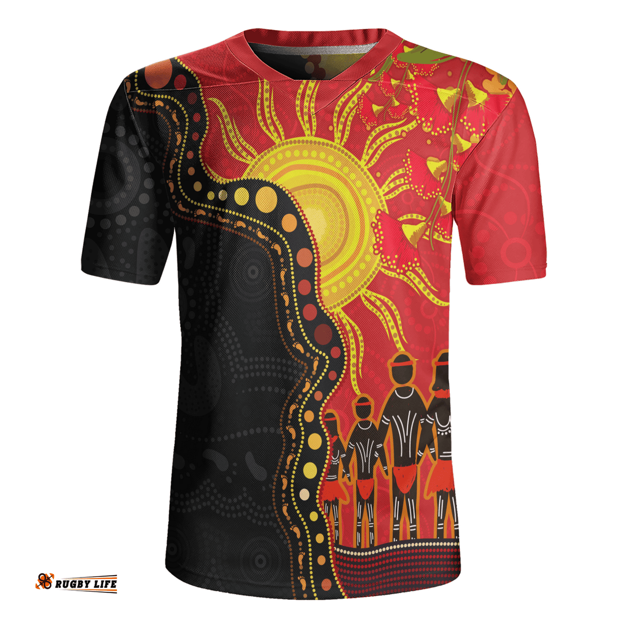 Australia V-Neck Rugby Jerseys Indigenous Dot Painting Inspired By The Aboriginal Flag