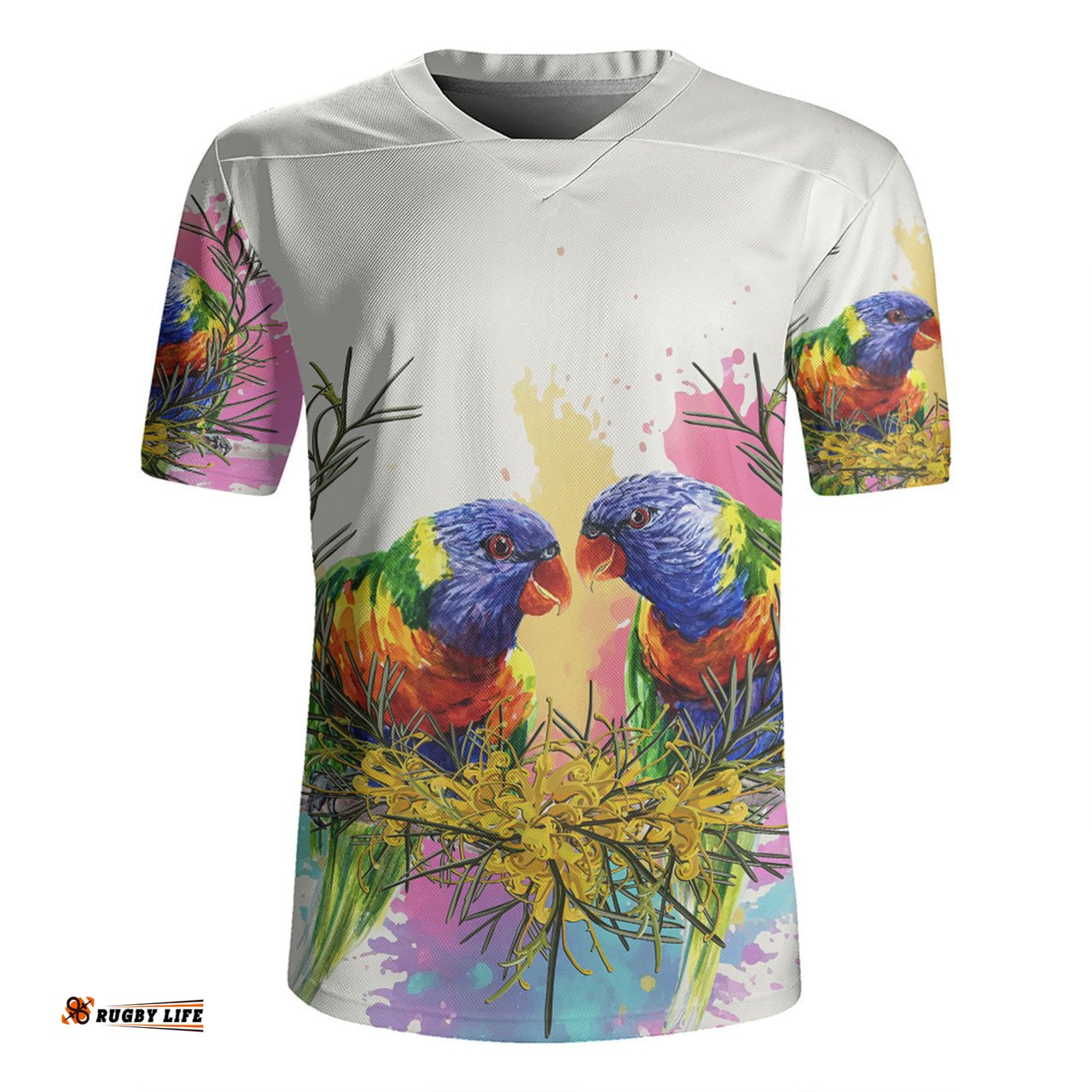 Australia Rainbow Lorikeets Rainbow Lorikeets With Grevillea Flowers Rugby Jersey