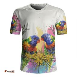 Australia Rainbow Lorikeets Rainbow Lorikeets With Grevillea Flowers Rugby Jersey