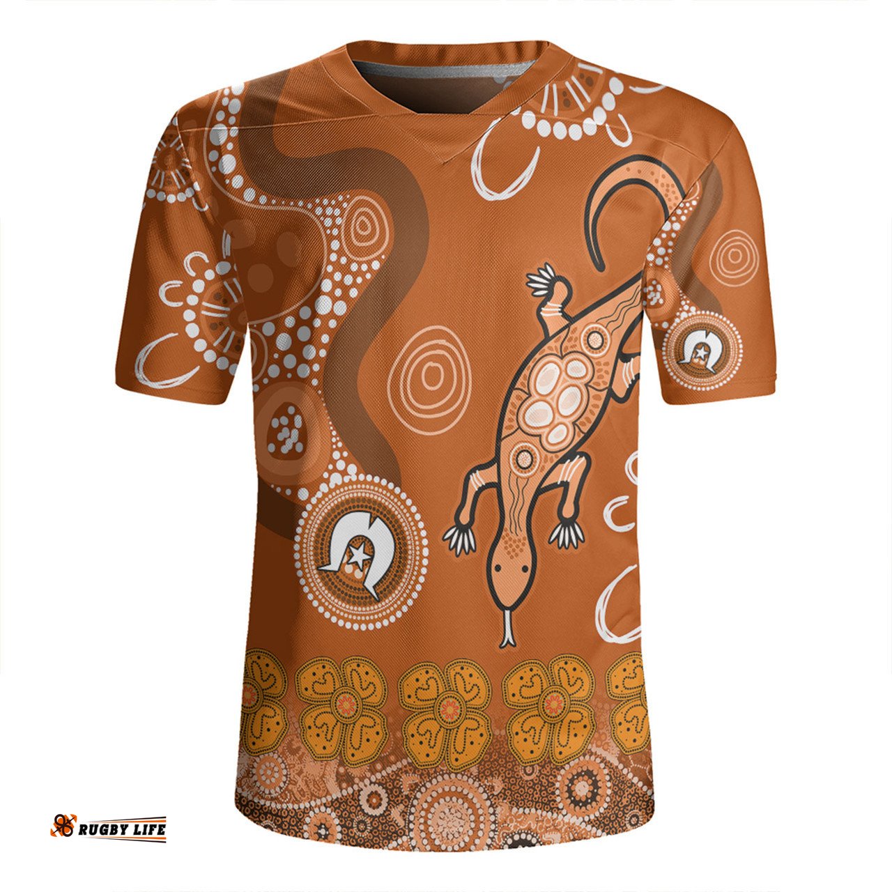 Australia Goanna Aboriginal Indigenous Dot Goanna (Orange) Rugby Jersey