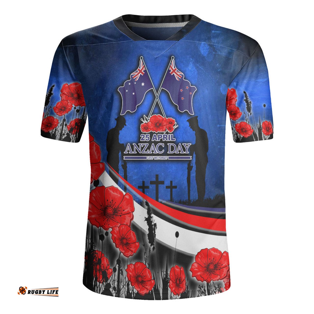Australia Anzac Day NZ Australia Poppies Flowers Rugby Jersey