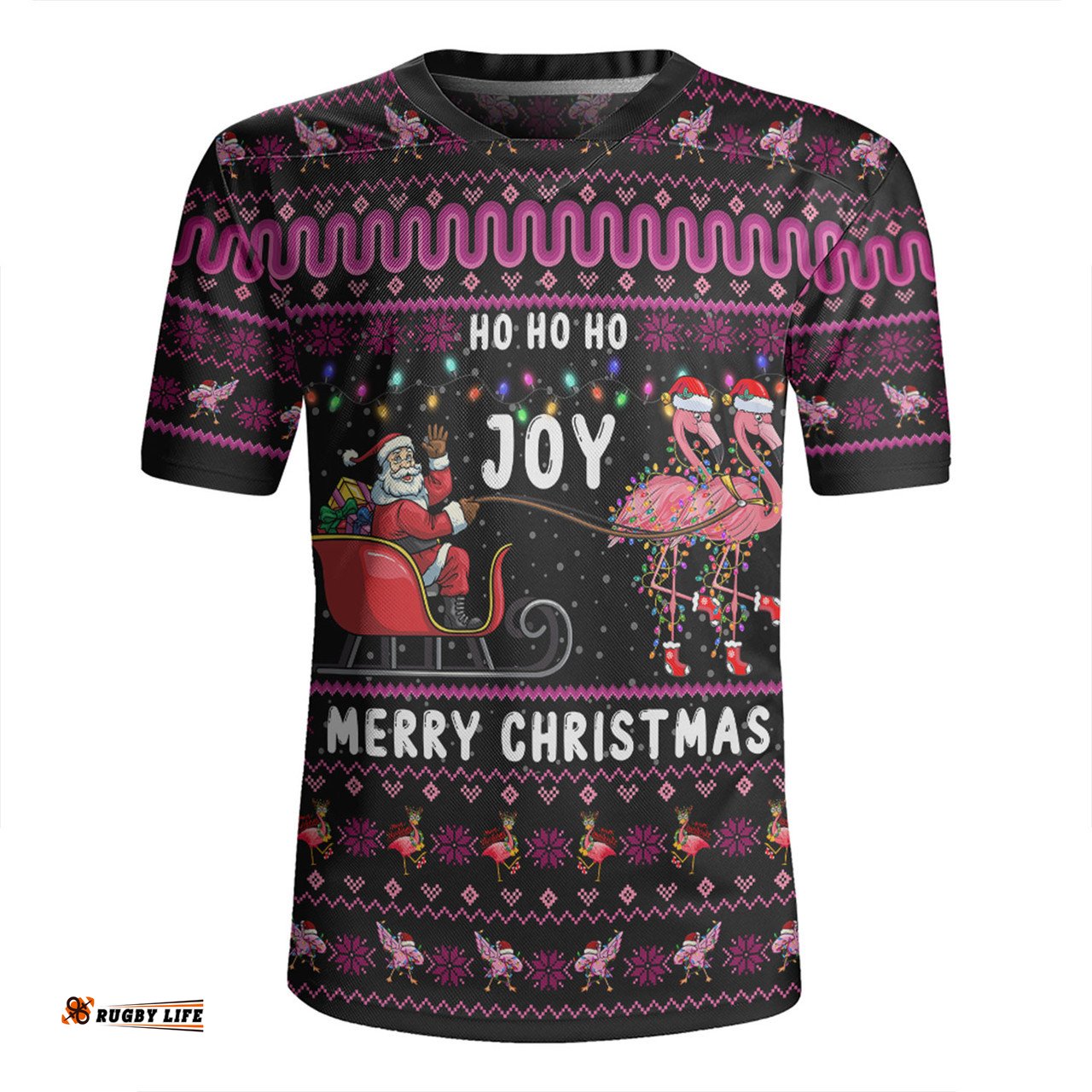 Australia Christmas Custom Aussie Christmas Pink Flamingo Santa Sleigh Rugby Jersey