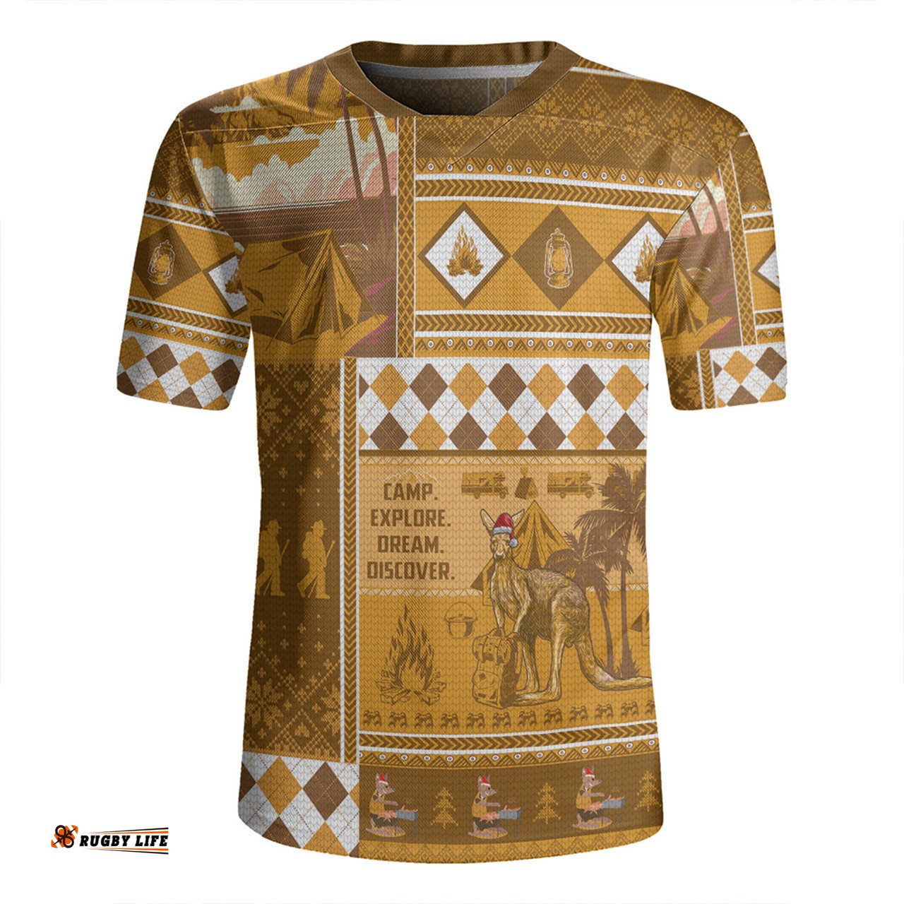 Australia Camping Christmas Xmas Camping With Kangaroo Vintage Rugby Jersey