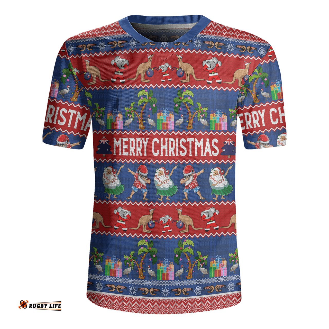 Australia Christmas Custom Tropical Ugly Xmas Santa Dapping And Dancing Rugby Jersey