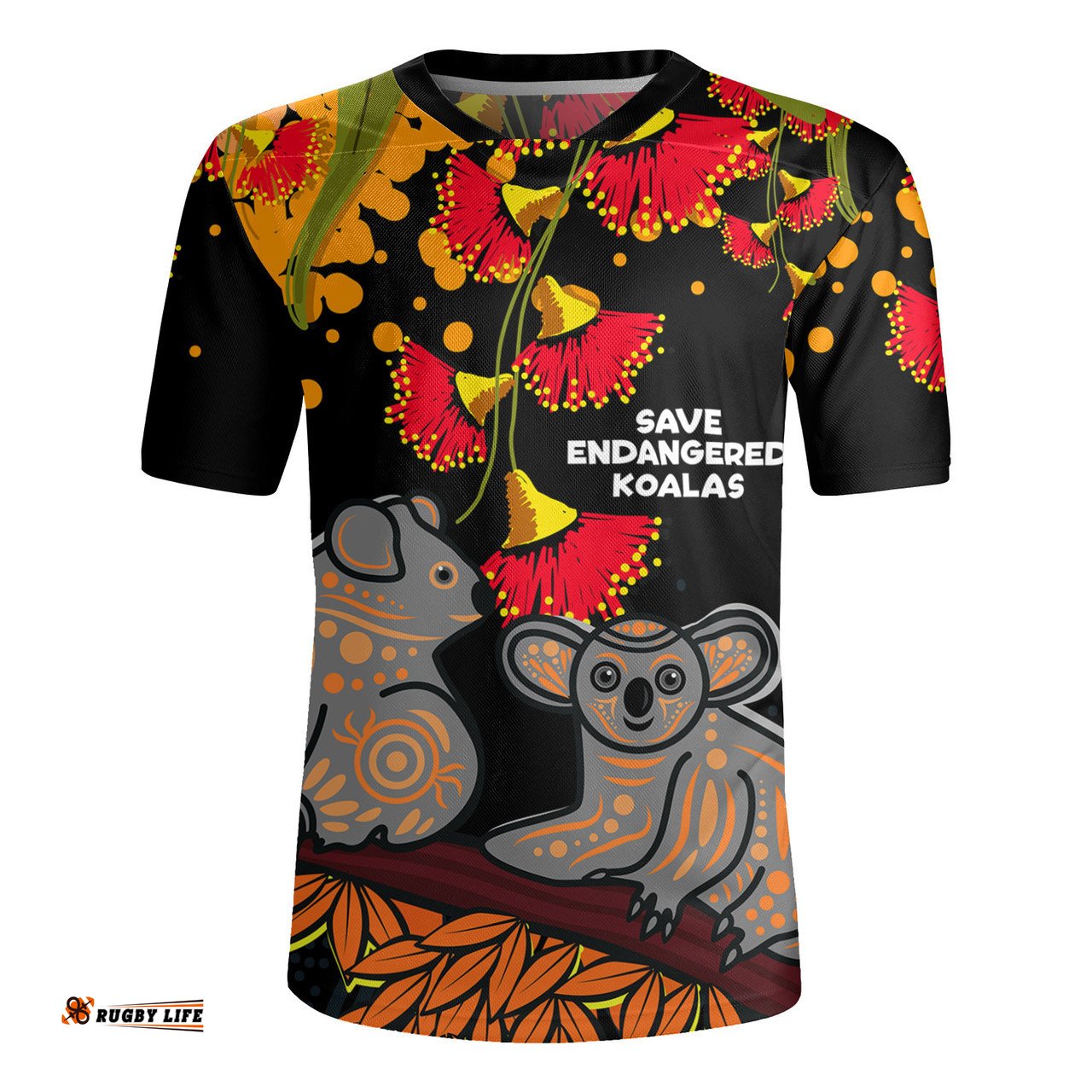 Australia Koala Aboriginal Save Endangered Koalas Red Bottle Brush Flower Rugby Jersey