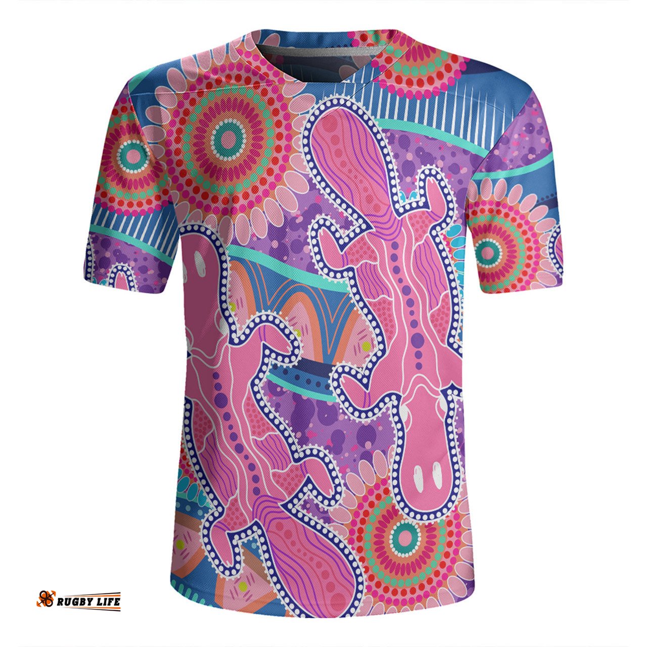 Australia Platypus Aboriginal Pink Platypus With Aboriginal Art Dot Painting Patterns Inspired Rugby Jersey