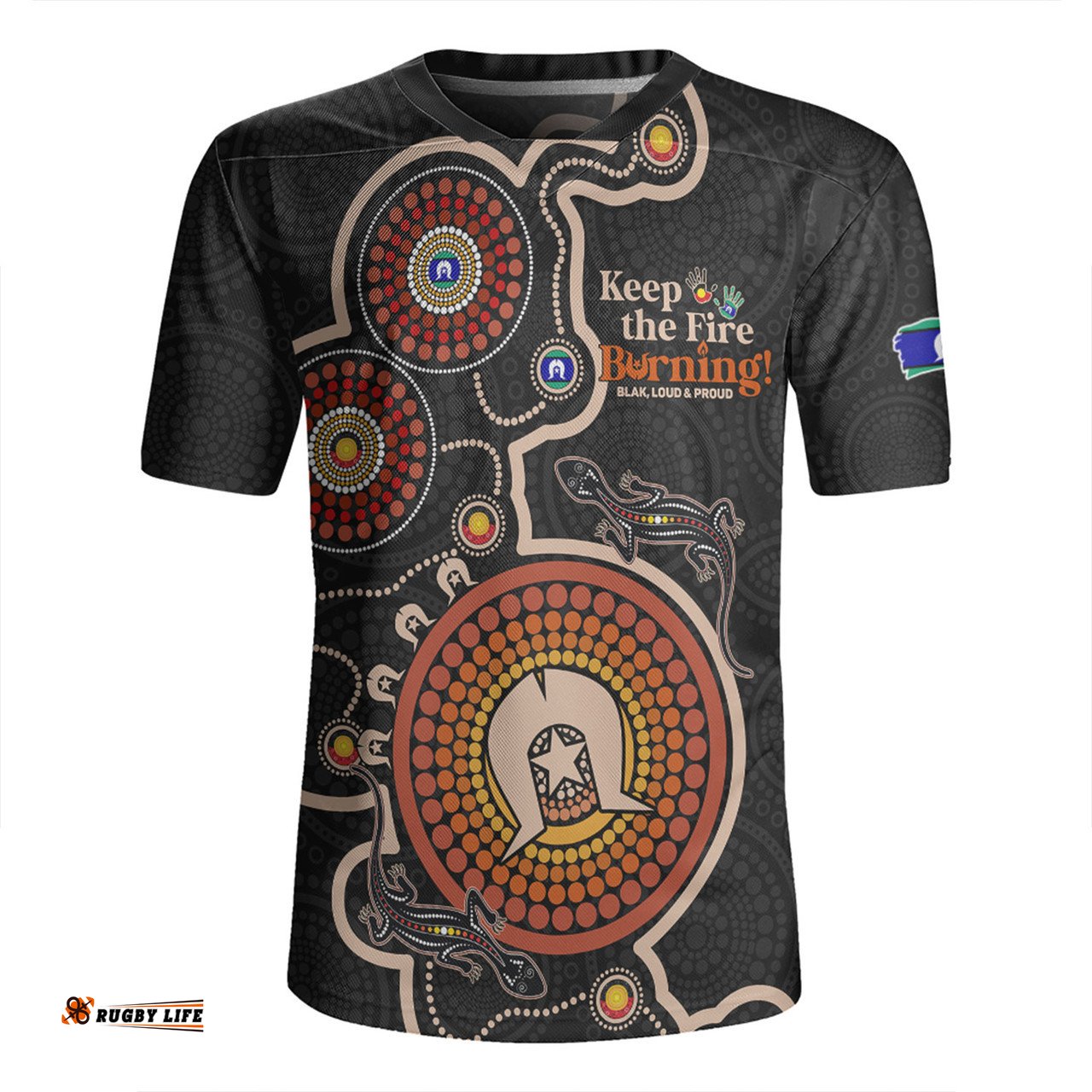 Australia Aboriginal Dot Art Inspired Naidoc Week Keep The Fire Burning! Blak, Loud & Proud Rugby Jersey