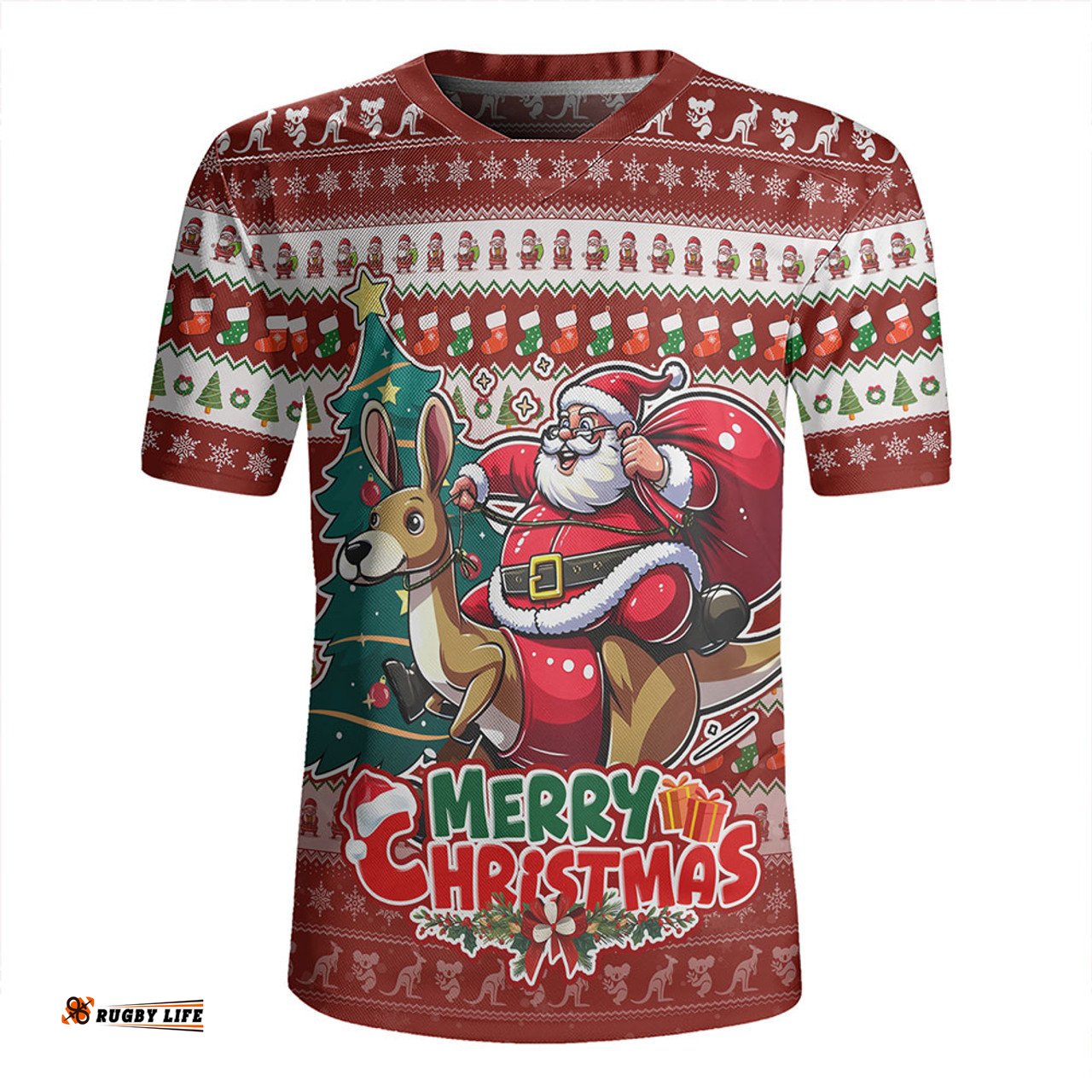 Australia Merry Christmas, Santa Claus Riding A Kangaroo Rugby Jersey