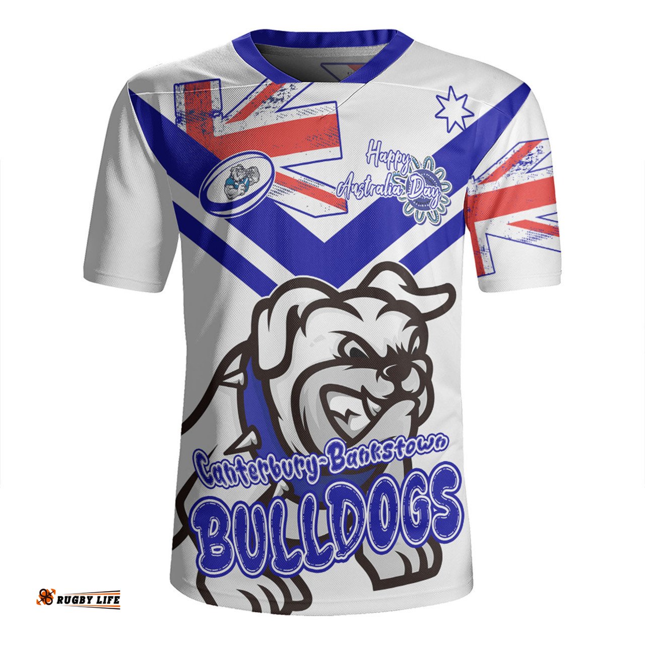 Canterbury Bankstown Bulldogs Happy Australia Day We Are One And Free V2 Rugby Jersey