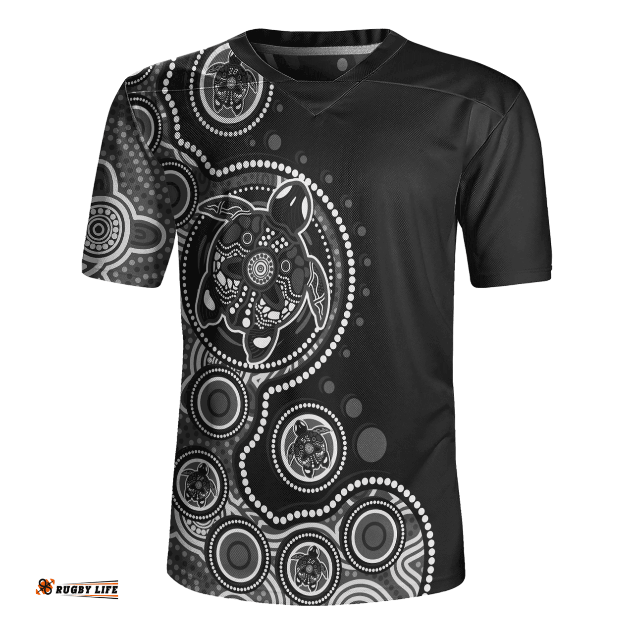 Australia Indigenous Turtle Aboriginal Dot Art Black Rugby Jersey