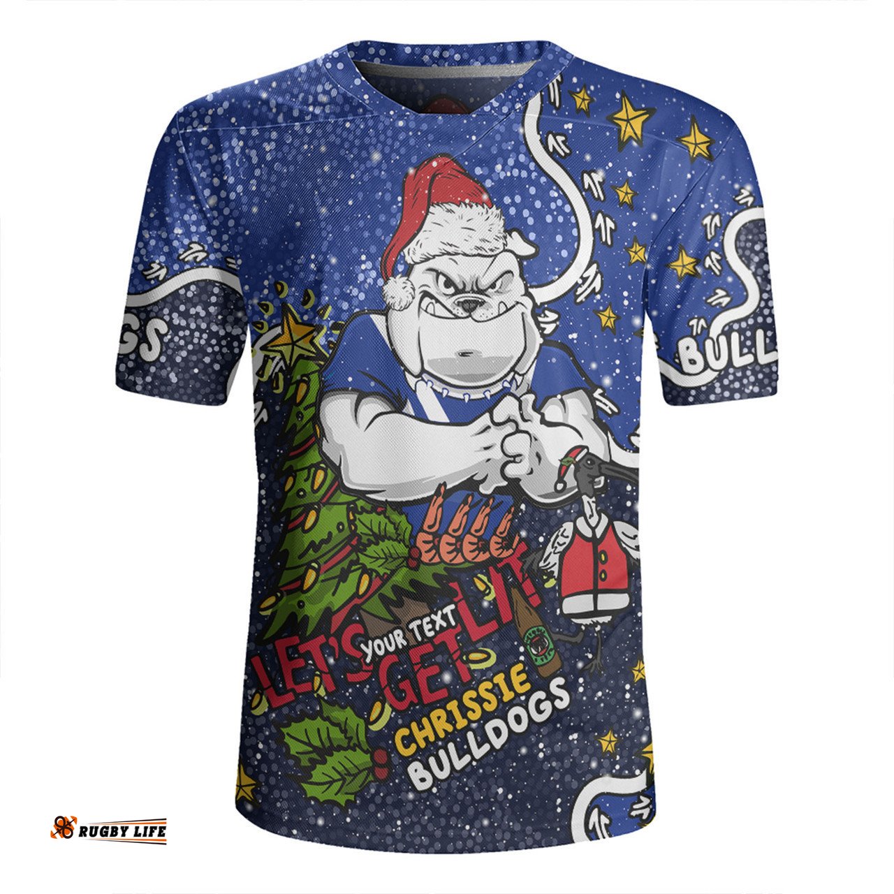 Canterbury Bankstown Bulldogs Christmas Custom Let's Get Lit Chrisse Pressie Rugby Jersey