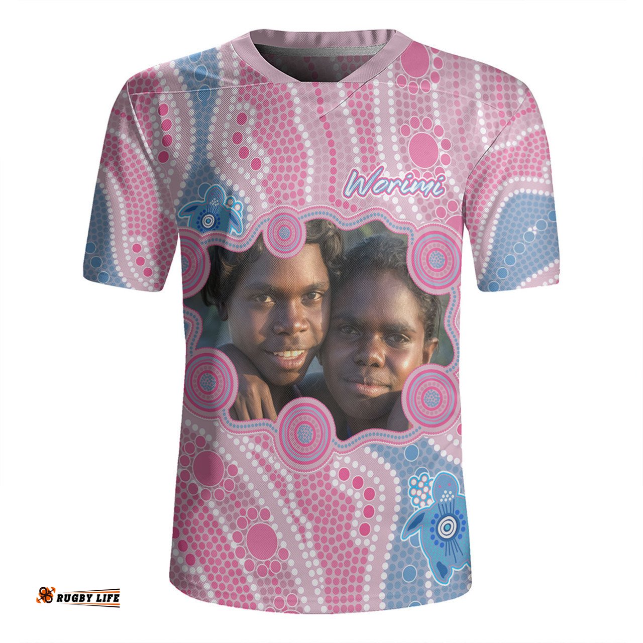 Australia Personalised Aboriginal Custom River And Turtles Dot Art Painting Pink Rugby Jersey