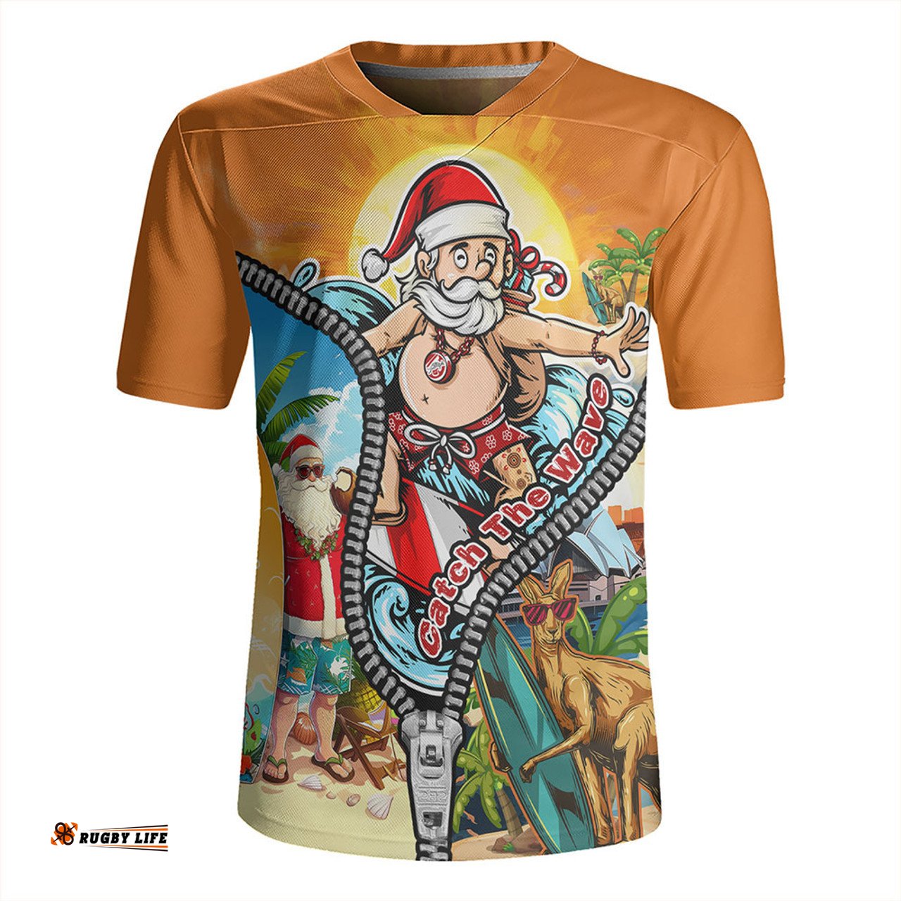 Australia Christmas Down Under Santa's Beach Escape Rugby Jersey