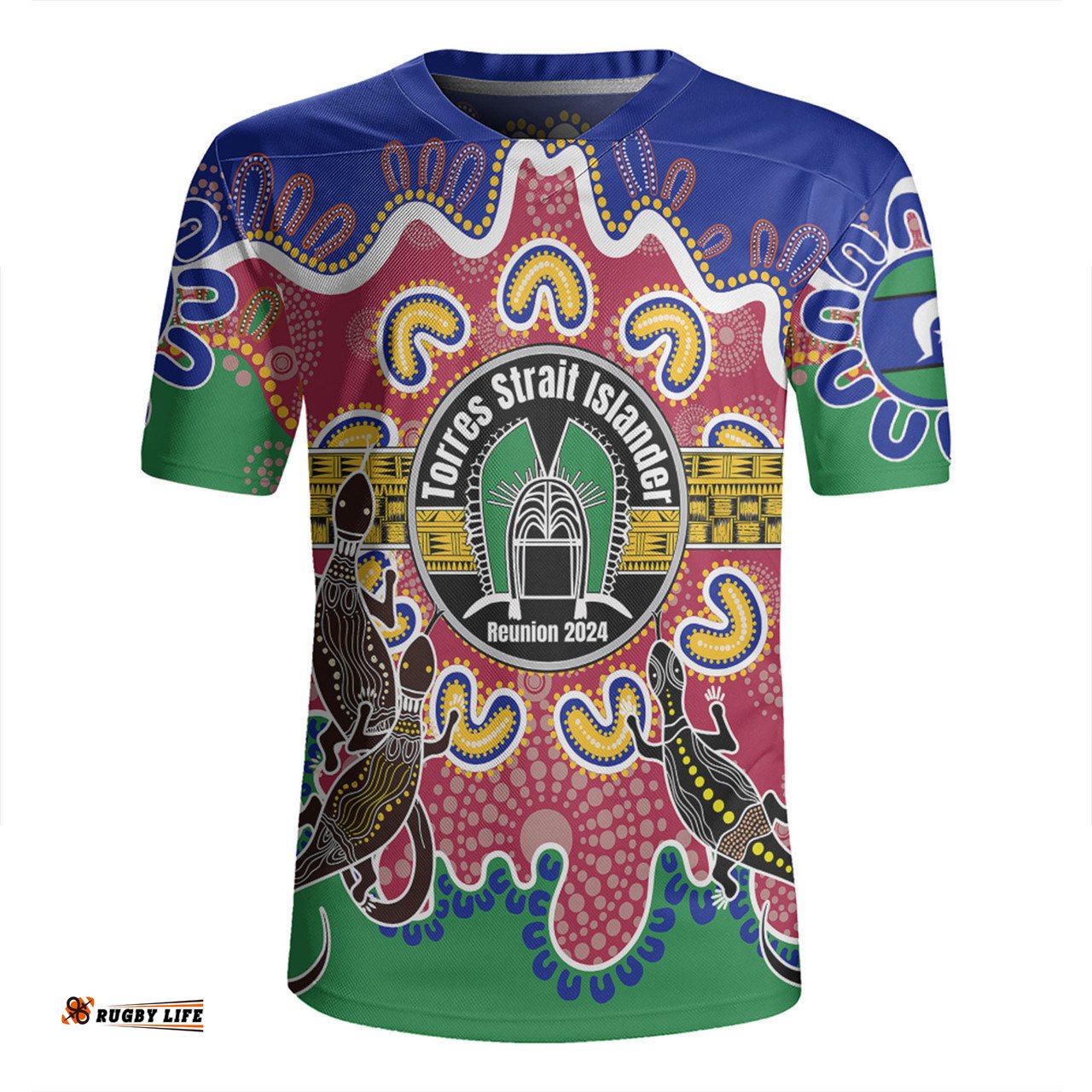 Australia Torres Strait Islands Custom Torres Strait Islanders Dhari With Goannas And Dot Art Reunion Rugby Jersey