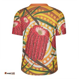 Australia Flowers Aboriginal Aboriginal Dot Painting With Red Banksia Flower Rugby Jersey