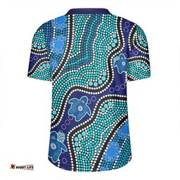 Australia Personalised Aboriginal Custom River And Turtles Dot Art Painting Blue Rugby Jersey
