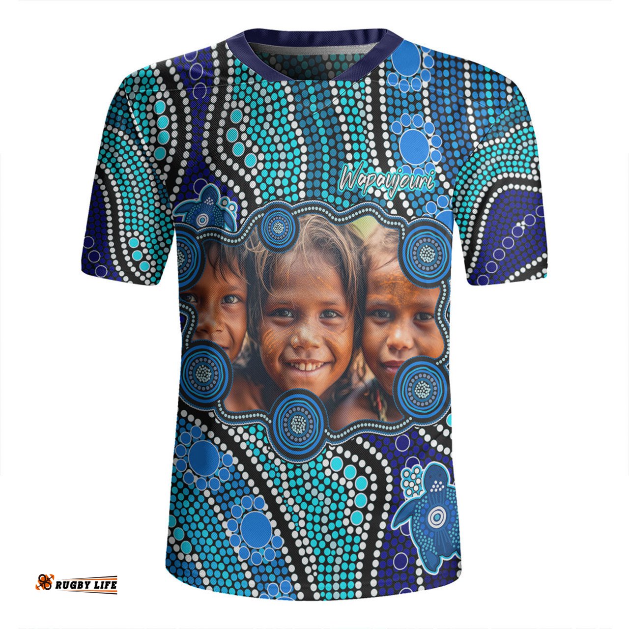Australia Personalised Aboriginal Custom River And Turtles Dot Art Painting Blue Rugby Jersey