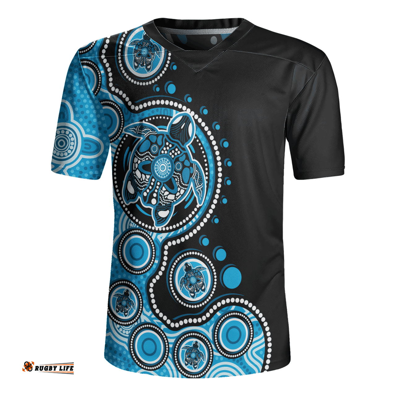 Australia Indigenous Turtle Aboriginal Dot Art Blue Rugby Jersey