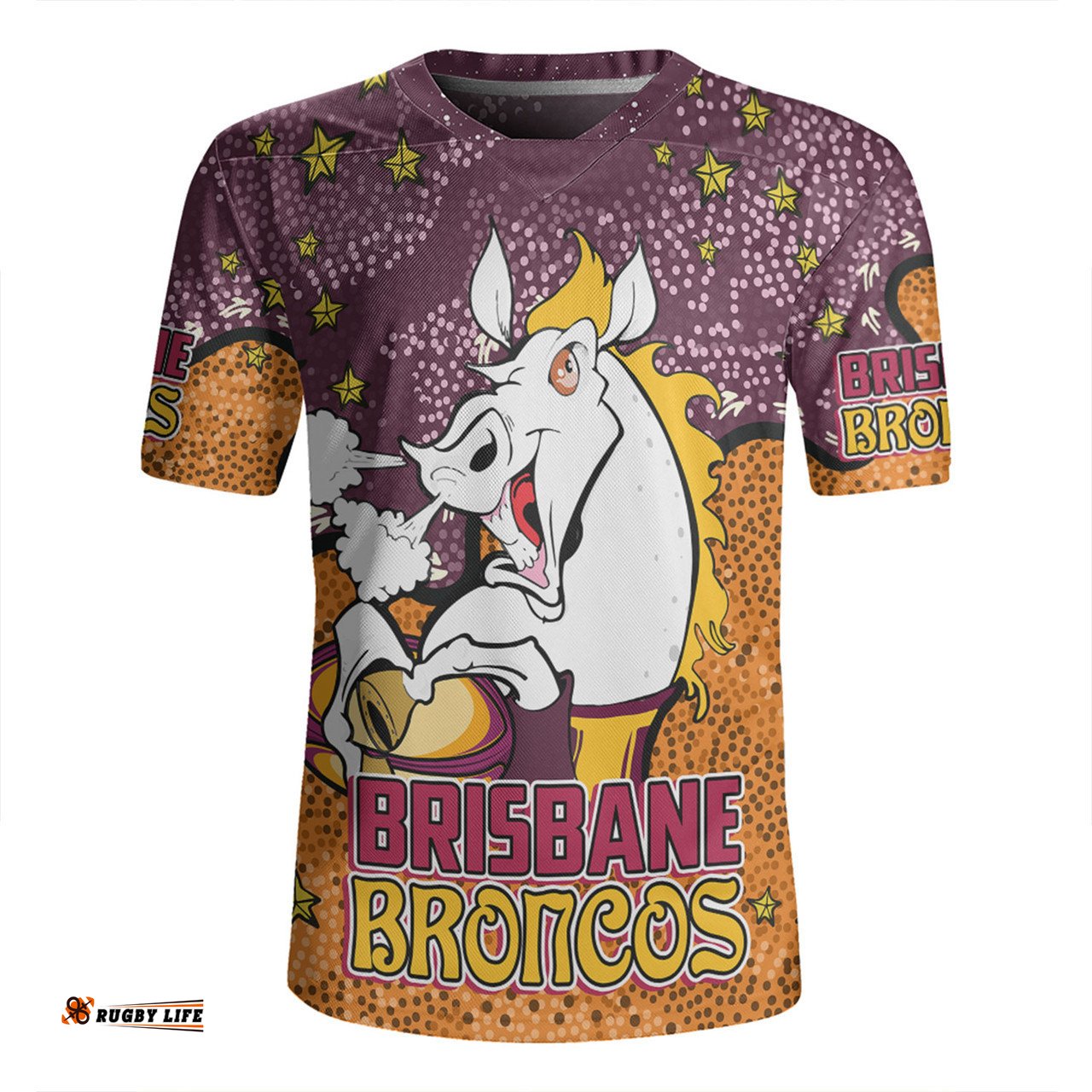 Brisbane Broncos Custom Team With Dot And Star Patterns For Tough Fan Rugby Jersey