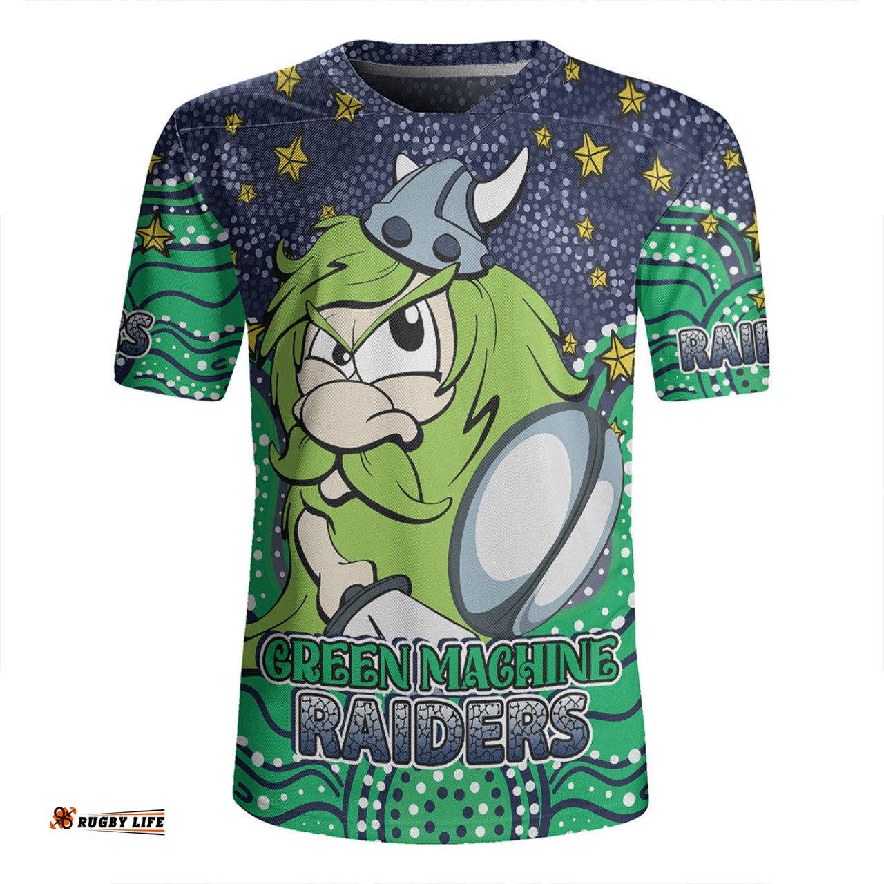 Canberra Raiders Custom V-Neck Rugby Jerseys - Custom With Aboriginal Inspired Style Of Dot Painting Patterns V-Neck Rugby Jerseys