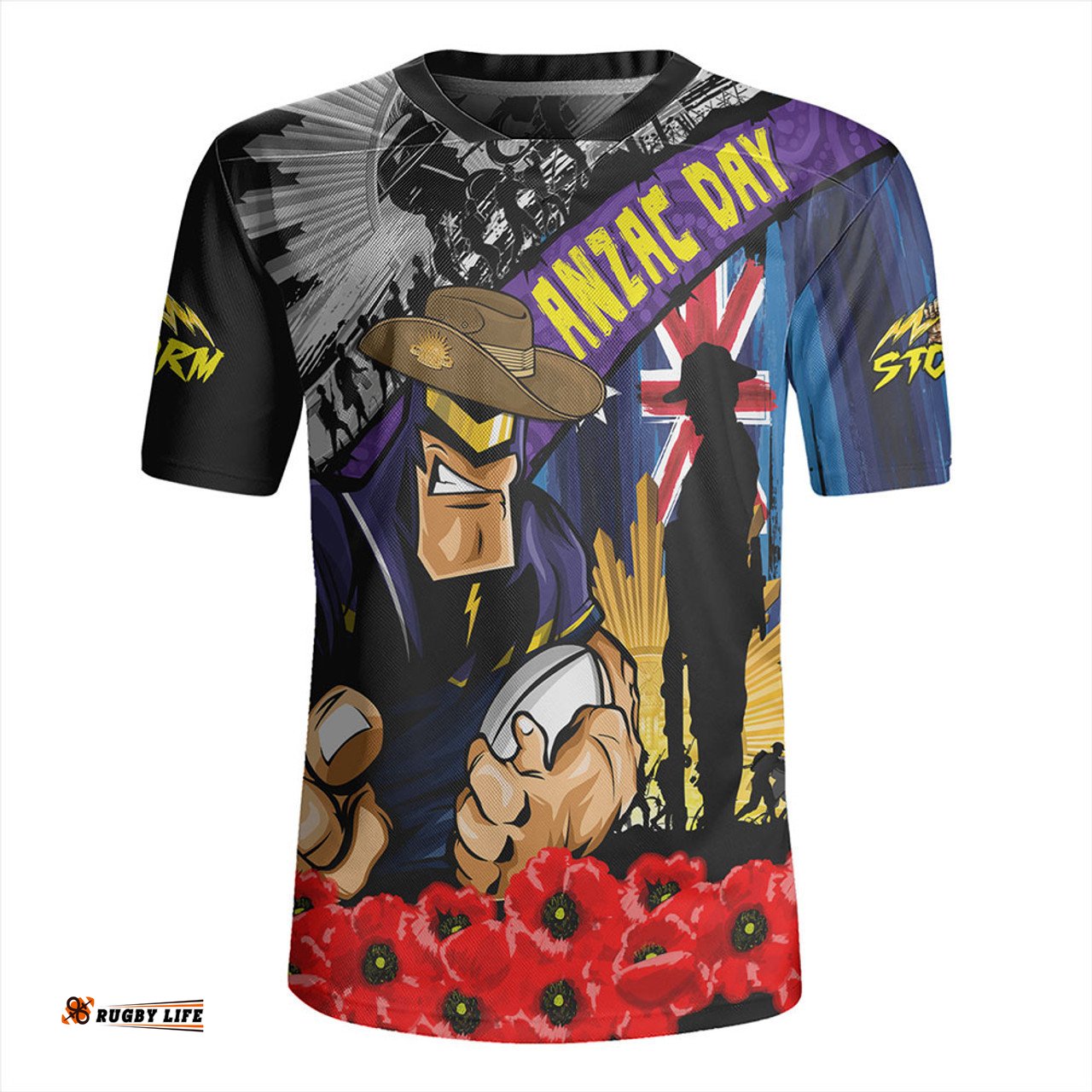 Melbourne Storm V-Neck Rugby Jerseys United In Spirit Anzac Day Tribute