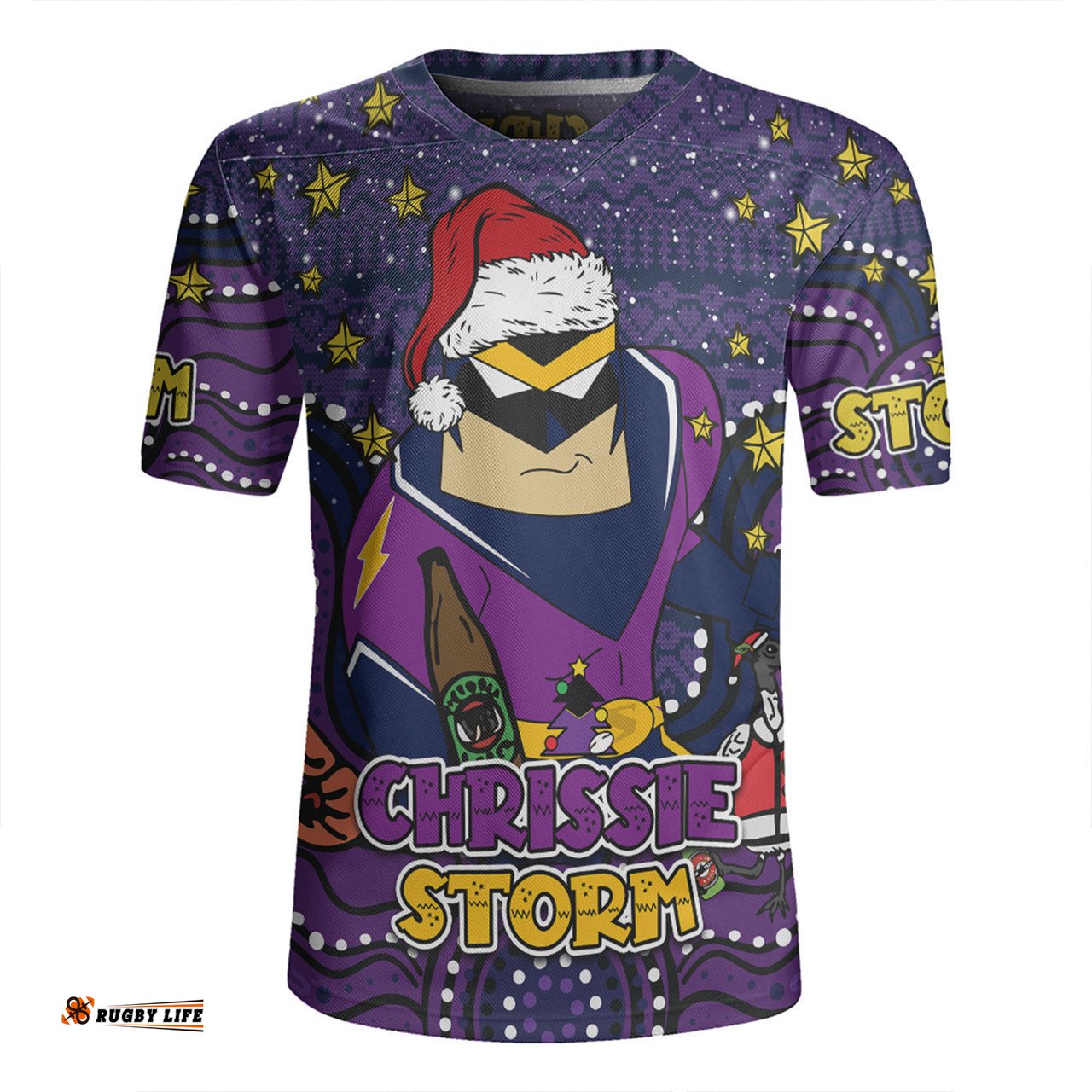 Melbourne Storm Christmas Custom V-Neck Rugby Jerseys - Christmas Knit Patterns Vintage Jersey Ugly V-Neck Rugby Jerseys