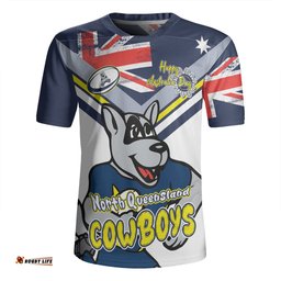 North Queensland Cowboys V-Neck Rugby Jerseys - Happy Australia Day We Are One And Free V2