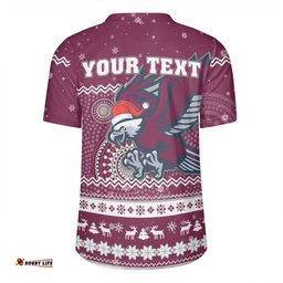 Manly Warringah Sea Eagles Christmas Custom V-Neck Rugby Jerseys - Ugly Xmas And Aboriginal Patterns For Die Hard Fan V-Neck Rugby Jerseys