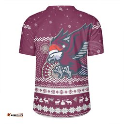 Manly Warringah Sea Eagles Christmas Custom V-Neck Rugby Jerseys - Ugly Xmas And Aboriginal Patterns For Die Hard Fan V-Neck Rugby Jerseys