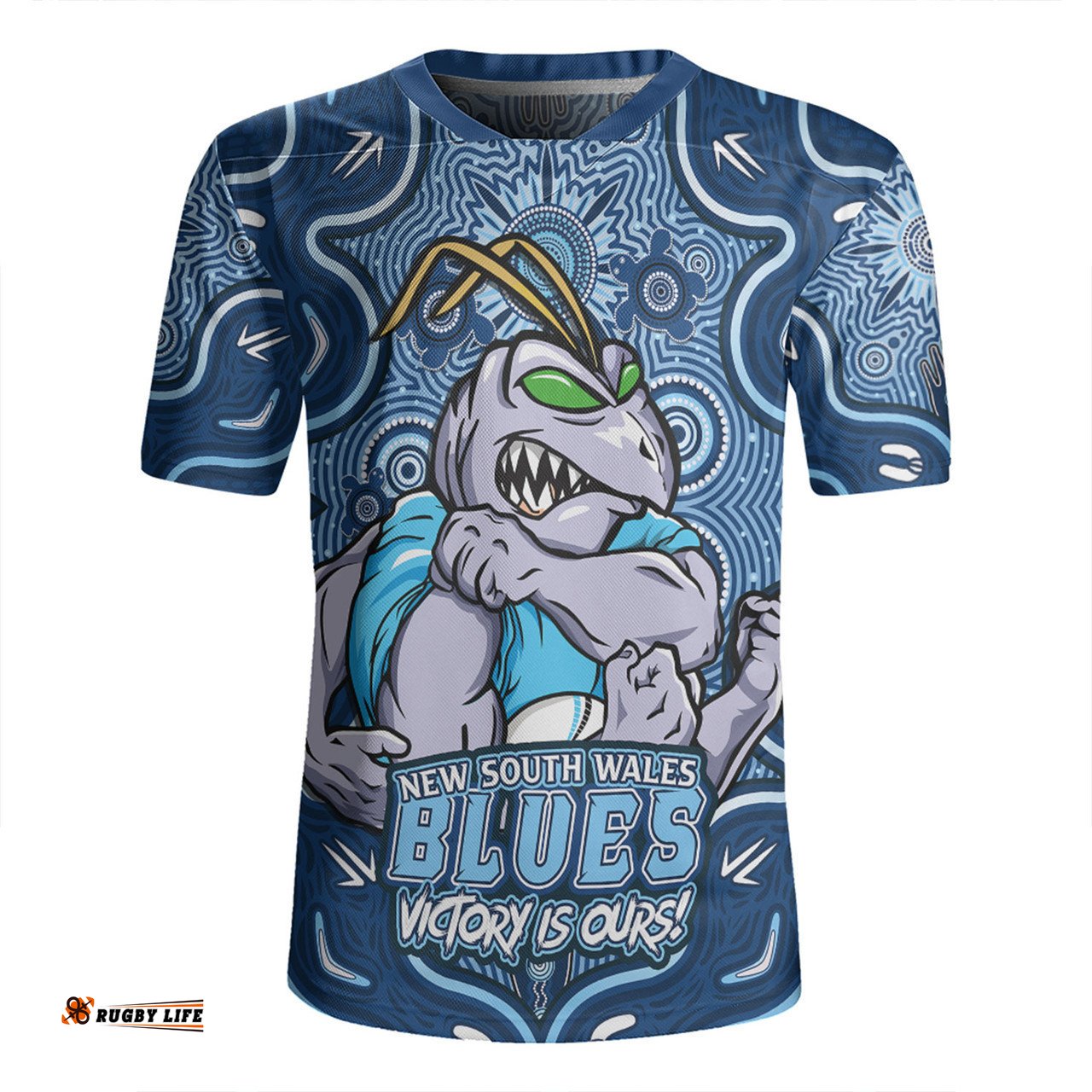 New South Wales Blues V-Neck Rugby Jerseys Aboriginal Pattern Inspired Victory Is Ours