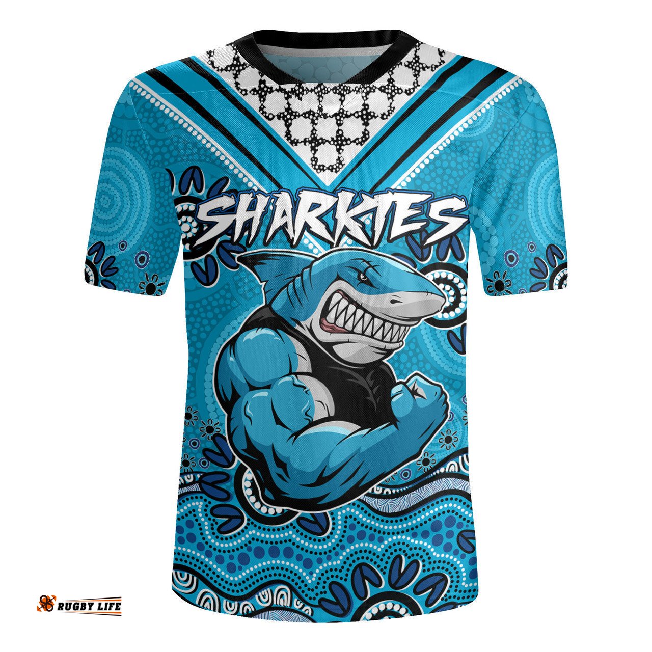 Cronulla-Sutherland Cronulla-Sutherland Sharks Jersey - Custom Blue Sharkies Blooded Aboriginal Inspired