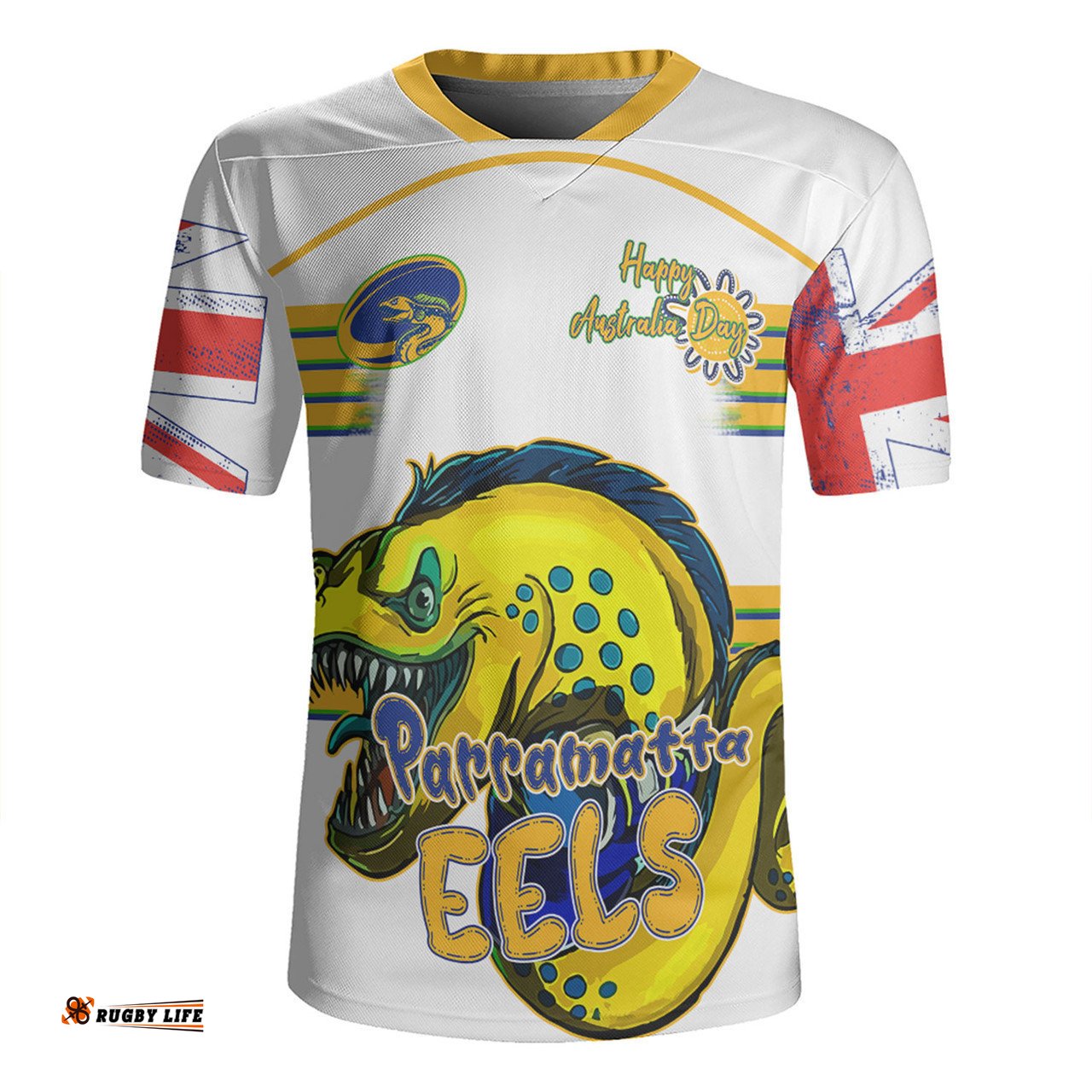 Parramatta Eels V-Neck Rugby Jerseys - Happy Australia Day We Are One And Free V2