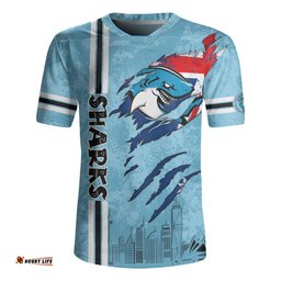 Cronulla-Sutherland Sharks V-Neck Rugby Jerseys - Happy Australia Day Flag Scratch Style