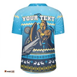 Gold Coast Titans Christmas Custom V-Neck Rugby Jerseys - Ugly Xmas And Aboriginal Patterns For Die Hard Fan V-Neck Rugby Jerseys