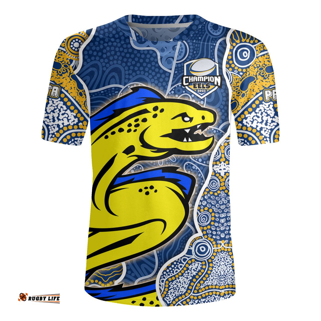 Parramatta Eels Grand Final Custom V-Neck Rugby Jerseys - Custom Parramatta Eels With Contemporary Style Of Aboriginal Painting V-Neck Rugby Jerseys