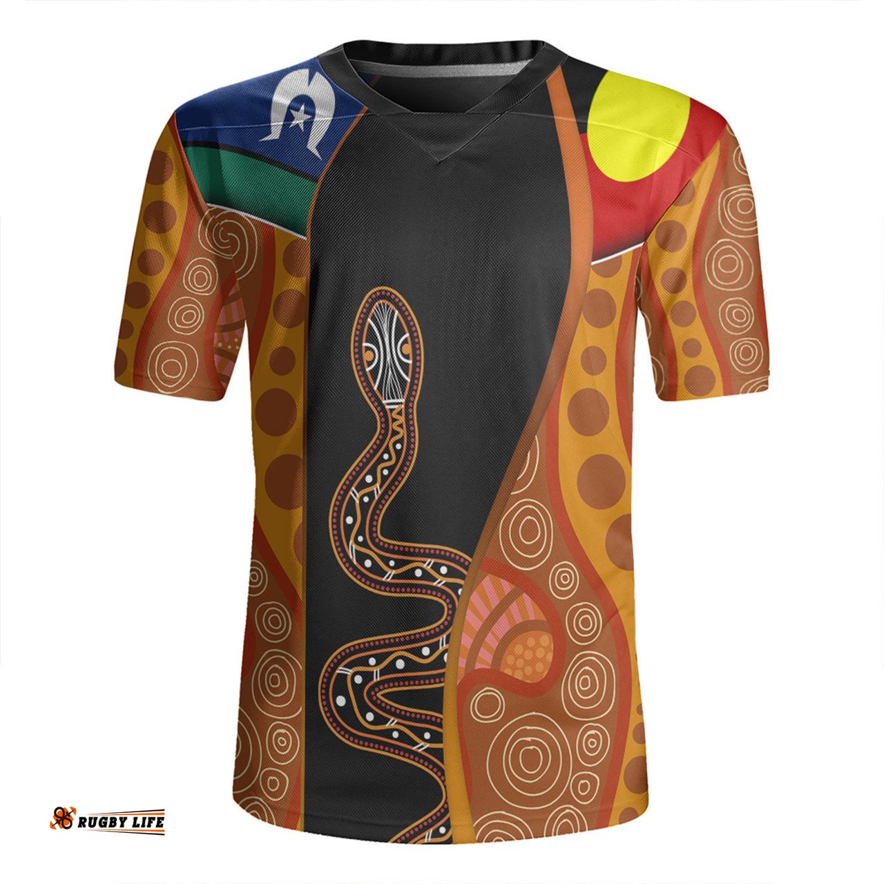 Australia Aboriginal Custom V-Neck Rugby Jerseys - Indigenous Rainbow Serpent Inspired V-Neck Rugby Jerseys