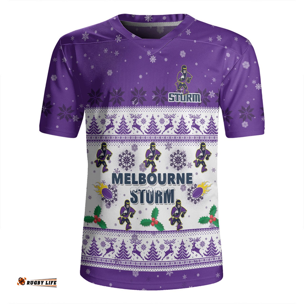 Melbourne Storm Christmas Custom V-Neck Rugby Jerseys - Special Ugly Christmas V-Neck Rugby Jerseys