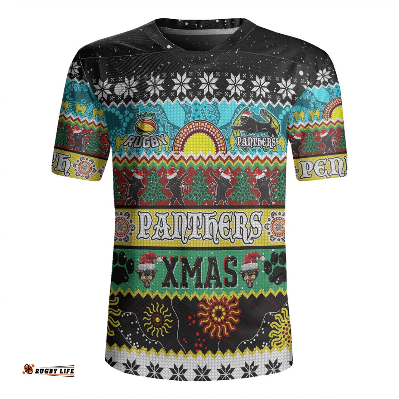 Penrith Panthers Christmas Aboriginal Custom V-Neck Rugby Jerseys - Indigenous Knitted Ugly Xmas Style V-Neck Rugby Jerseys