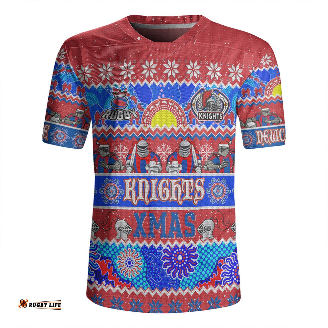 Newcastle Knights Christmas Aboriginal Custom V-Neck Rugby Jerseys - Indigenous Knitted Ugly Xmas Style V-Neck Rugby Jerseys