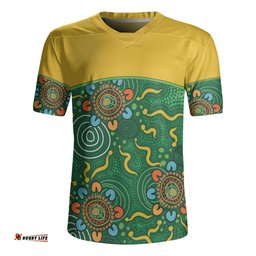 Australia Aboriginal Custom V-Neck Rugby Jerseys - Green Painting With Aboriginal Inspired Dot V-Neck Rugby Jerseys