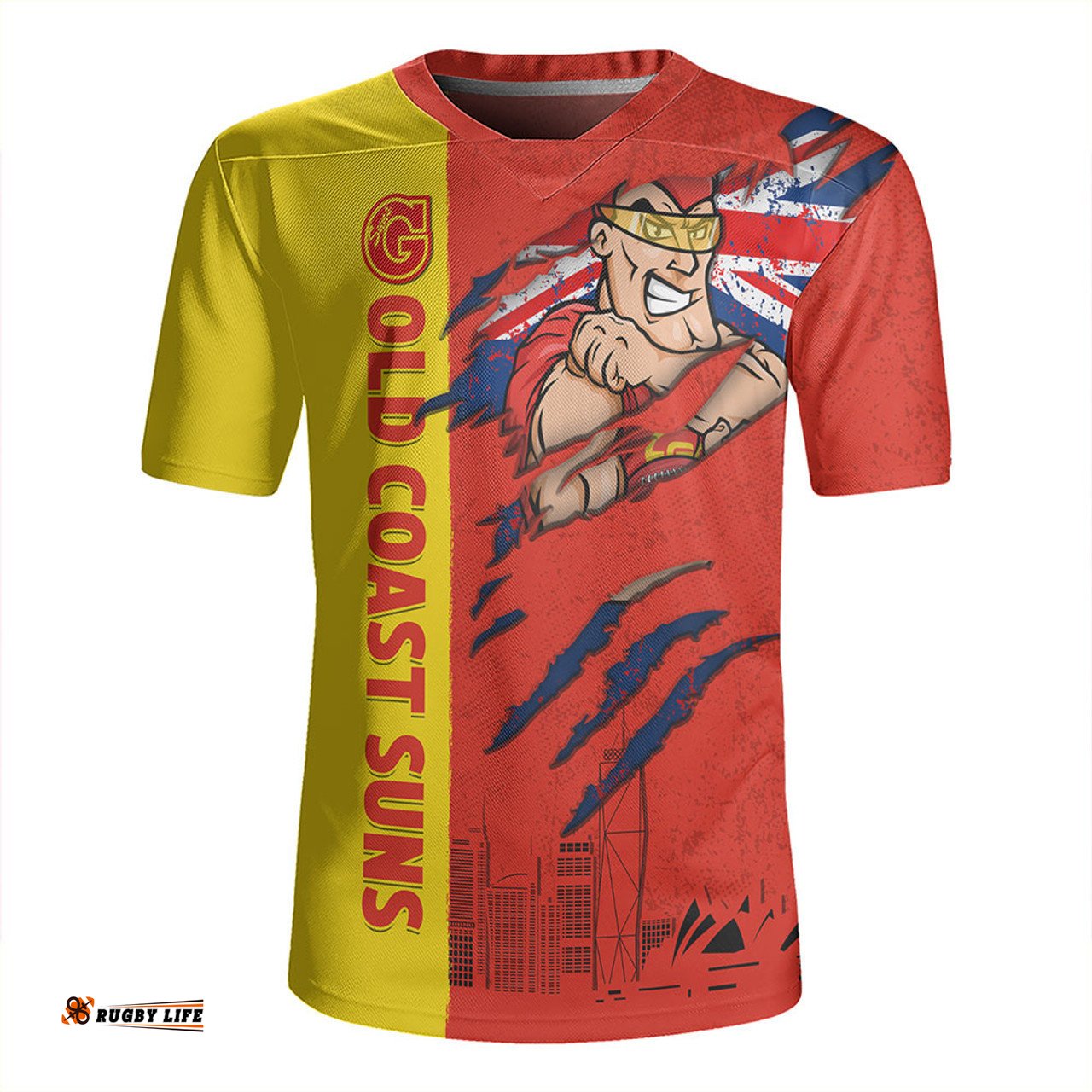 Gold Coast SUNS V-Neck Rugby Jerseys Burning Passion Of Power Scratch Style