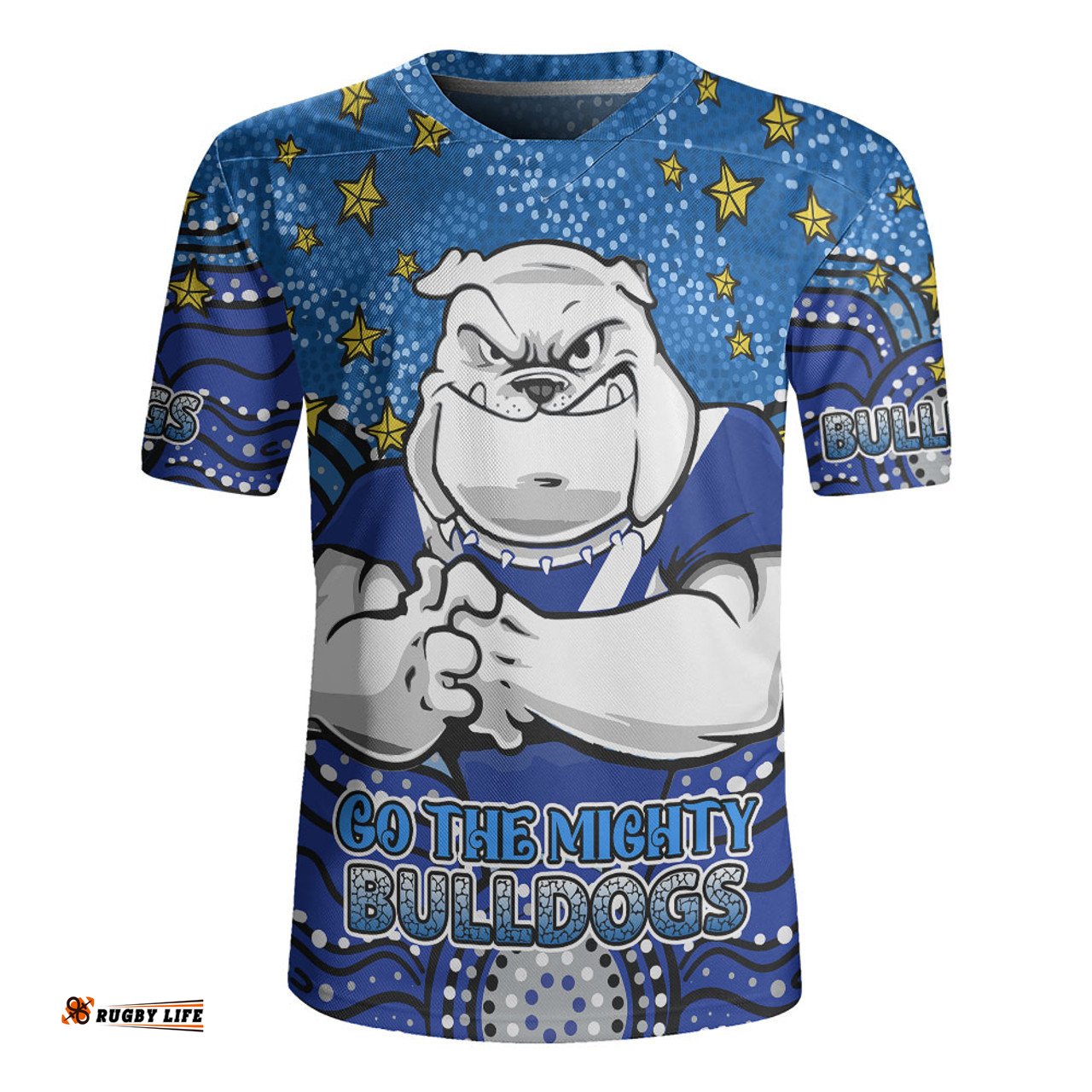 Canterbury-Bankstown Bulldogs Custom V-Neck Rugby Jerseys - Custom With Aboriginal Inspired Style Of Dot Painting Patterns V-Neck Rugby Jerseys
