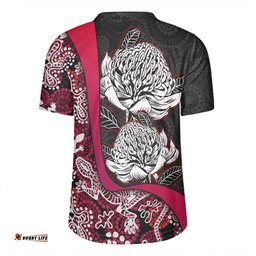 Australia Warratah Goanna Aboriginal V-Neck Rugby Jerseys - Waratah Flowers With Red Lizards, Stones, Sand Dot Art Painting Inspired V-Neck Rugby Jerseys