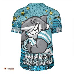 Cronulla-Sutherland Sharks Custom V-Neck Rugby Jerseys - Custom With Aboriginal Inspired Style Of Dot Painting Patterns V-Neck Rugby Jerseys