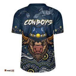 North Queensland Cowboys V-Neck Rugby Jerseys - Custom Blue North Queensland Cowboys Blooded Aboriginal Inspired